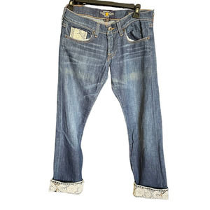 Lucky Brand Womens Denim Sienna Tomboy Crop Jeans Lace Cuff Size 0/25 Blue